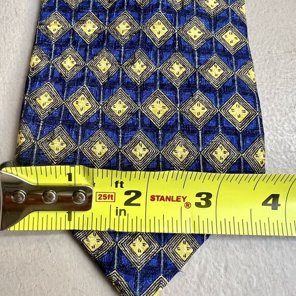 Ermenegildo Zegna Navy Blue 100% Silk w/ Yellow Gold Diamond Geometric Neck Tie - Picture 10 of 11